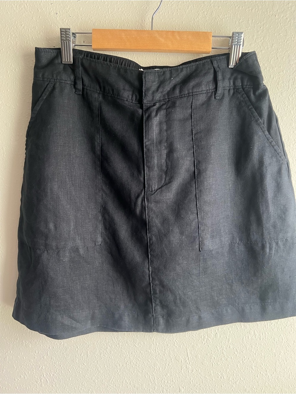 Nicole Miller Black Linen-Blend Midi Skirt
